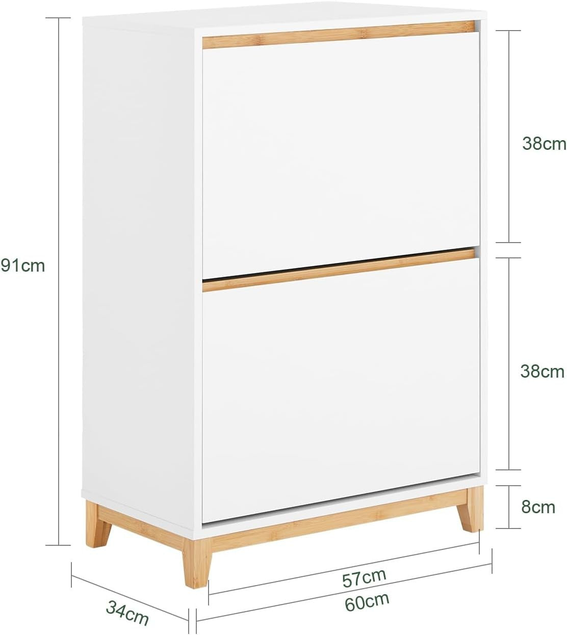Slim White Shoe Cabinet with 2 Flip Drawers Hallway Storage 60x34x91cm