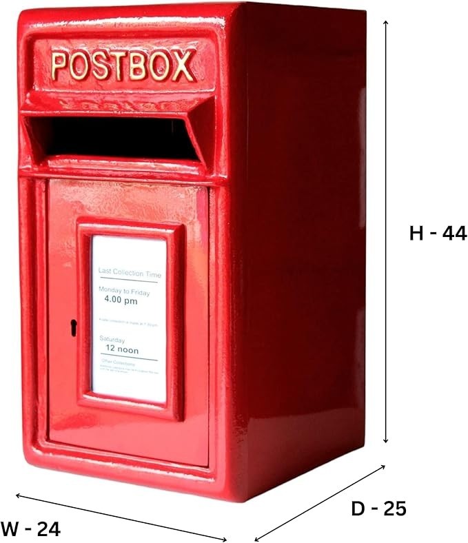 Lockable Cast Iron Post Box Red | Heavy Duty Mailbox | Wall Mount | 44x24x25cm