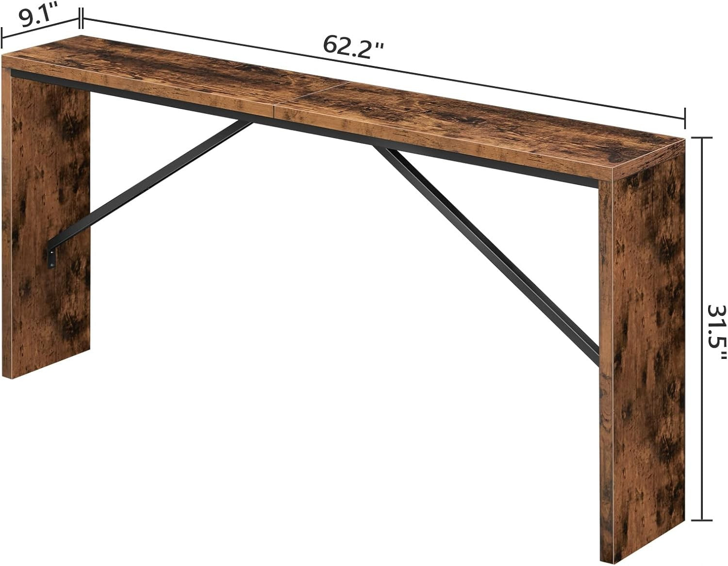 Rustic Brown Console Table, 62.2" Long, Industrial Metal Frame, Multi-Use