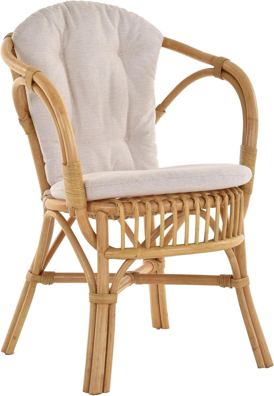 Natural Rattan Armchair With Cushion Honey Finish Indoor Wicker Lounge Chair
