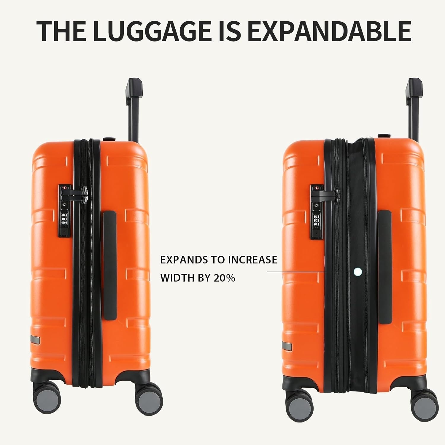 Orange 20 Inch Carry On Suitcase PC Hard Shell Expandable Spinner TSA USB