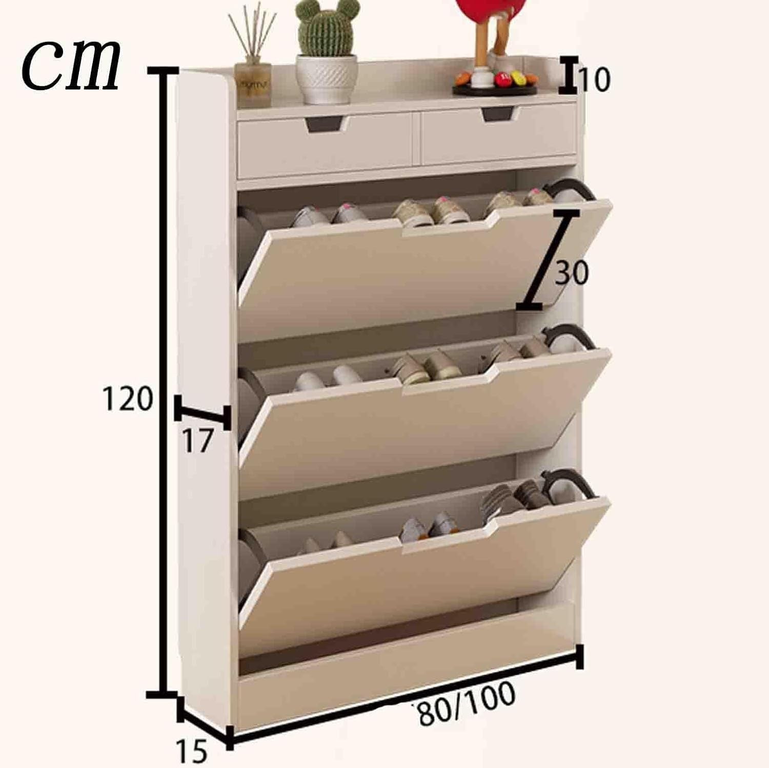 Slim Solid Wood Shoe Cabinet with 3 Flaps & 2 Drawers – Space Saving