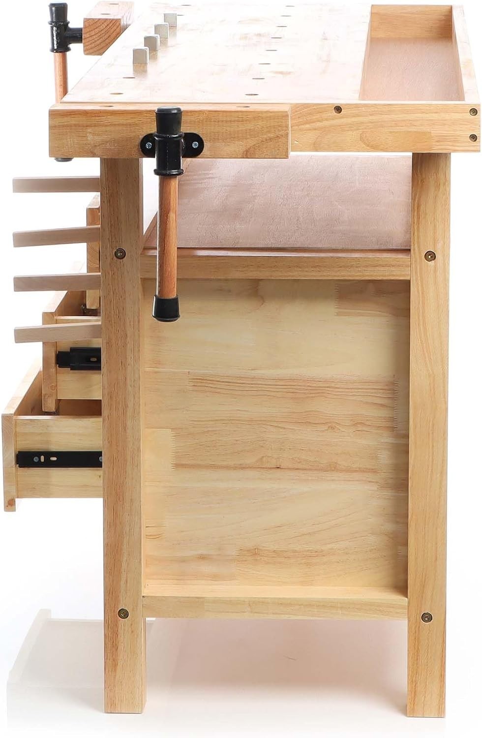 Wooden Planing Bench 126x50x84cm Workbench w/ Vices Hooks Drawers Storage