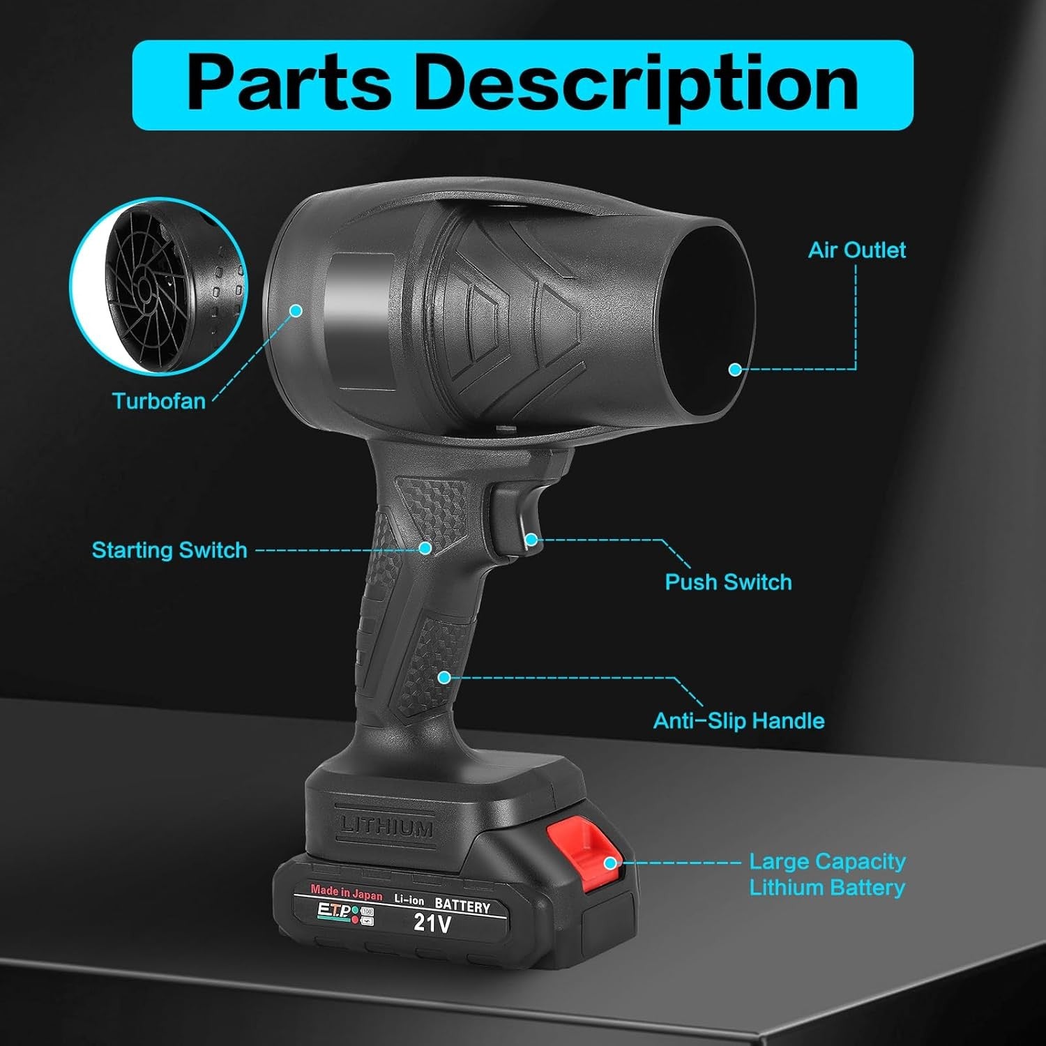 Small Cordless Leaf Blower 38000RPM High Power 21V Battery Handheld