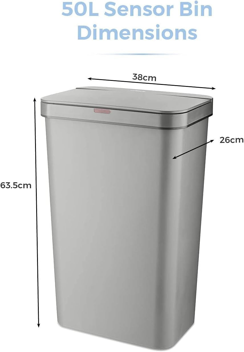50L Automatic Sensor Kitchen Bin Motion Touchless Waste Grey