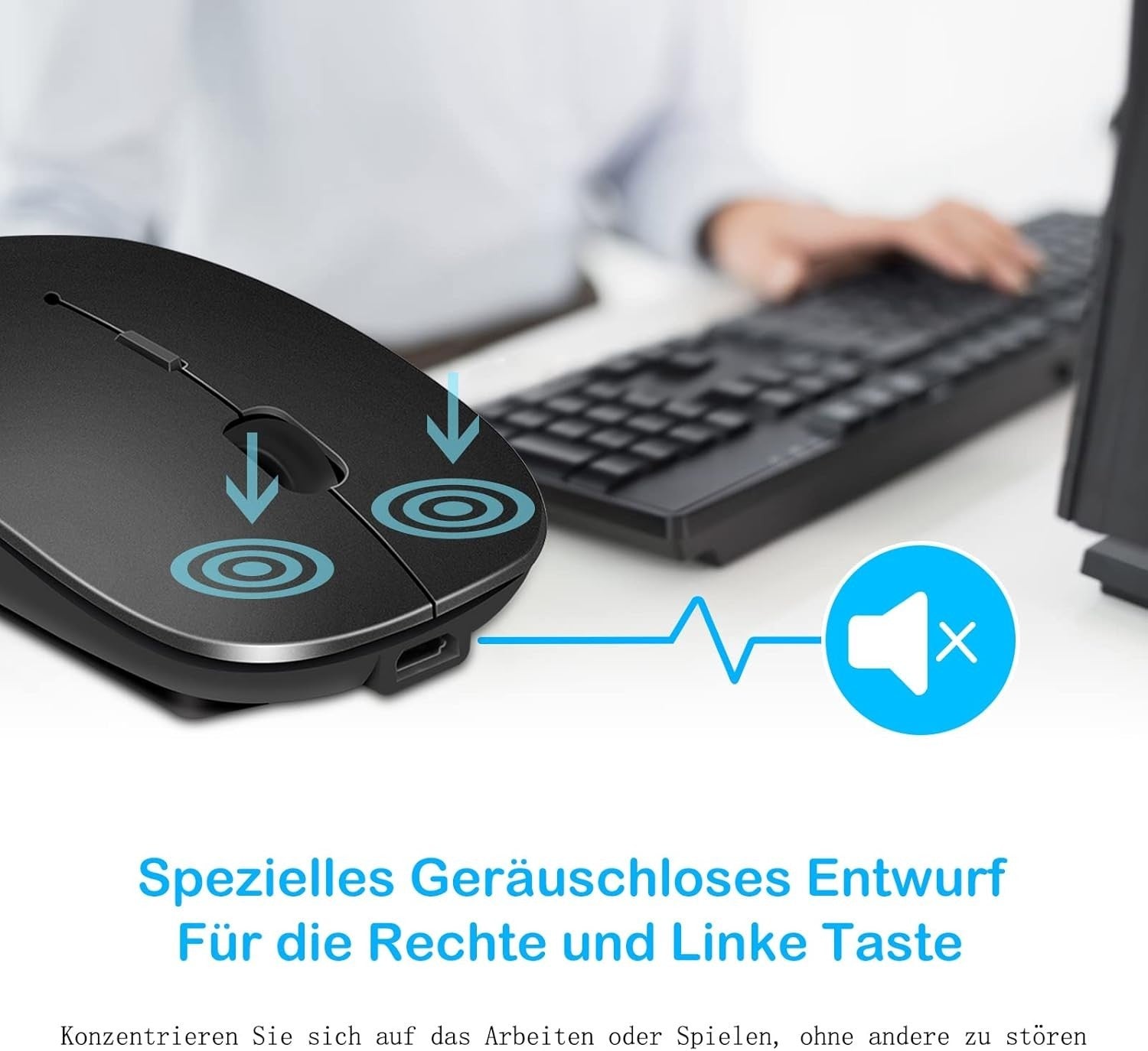 Wireless Bluetooth Mouse Rechargeable Ultra Slim Silent Click Lightweight Black