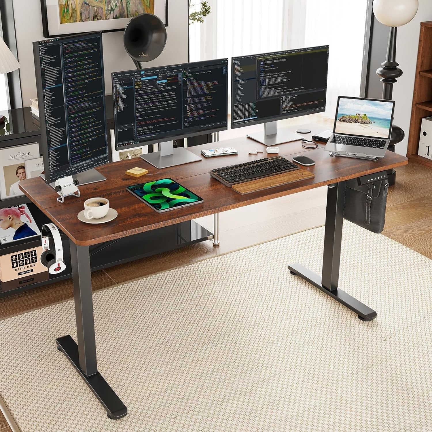Reddish Brown Electric Standing Desk 140x60cm Adjustable Sit Stand Table