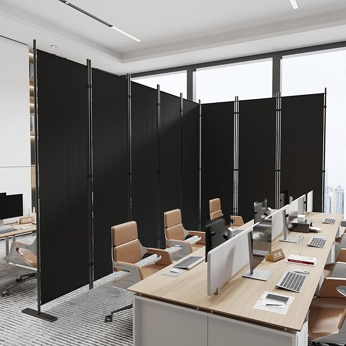 8-Panel 6FT Folding Room Divider Black Privacy Screen Partition Wall Office