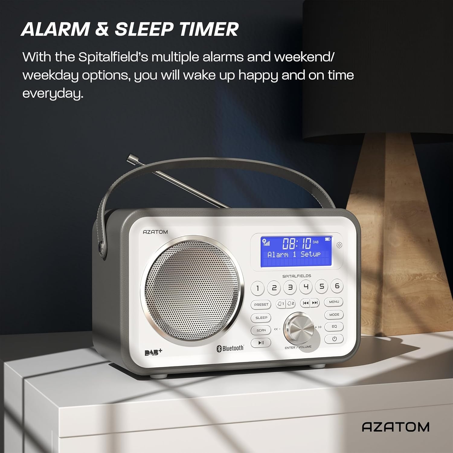 Grey Portable DAB DAB+ FM Digital Radio Bluetooth Rechargeable Dual Alarm