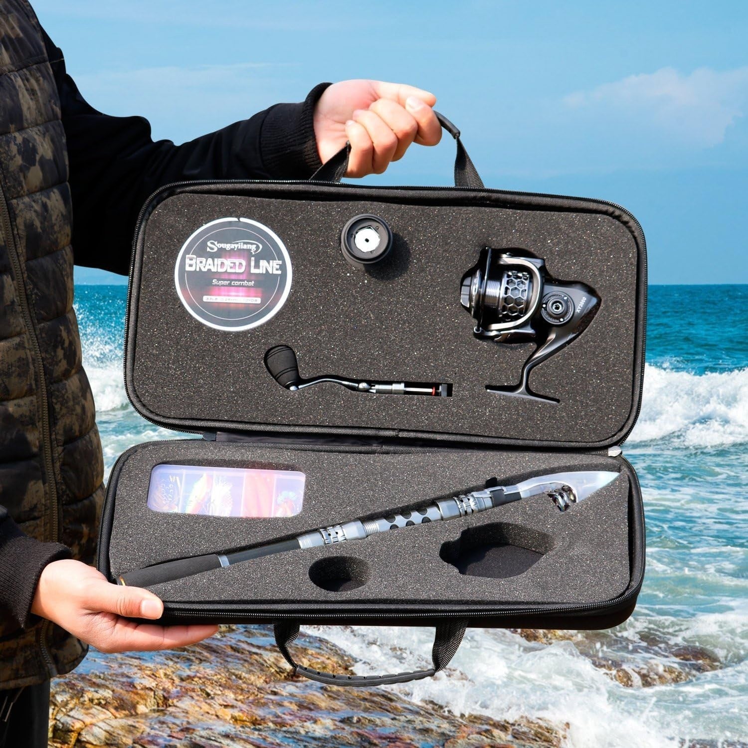 Telescopic Fishing Rod & Reel Combo with Lures and Travel Carrier Bag
