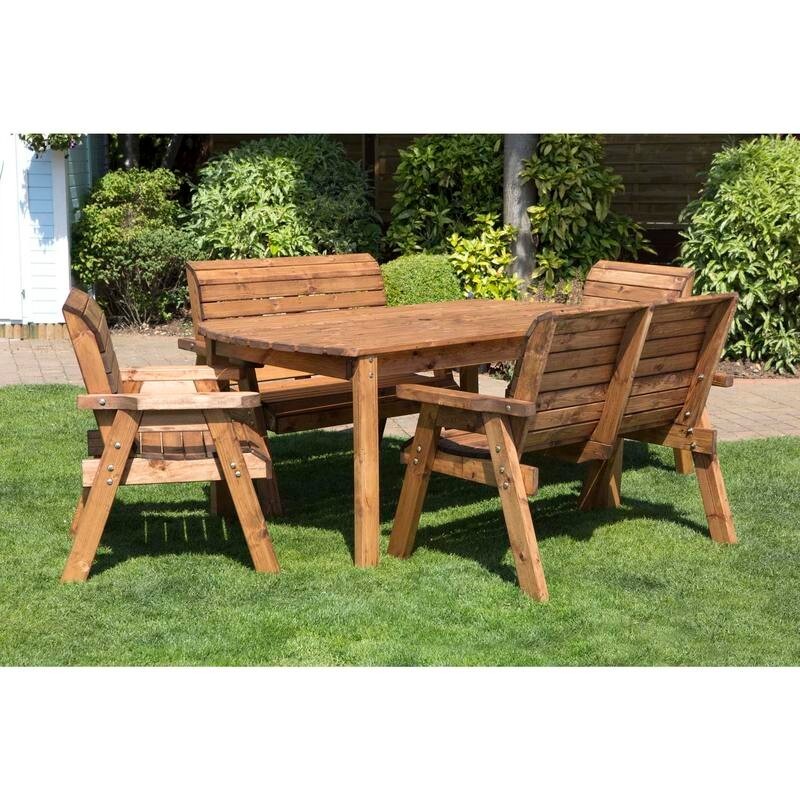 6 Seater Wooden Garden Dining Set Outdoor Table & Benches Rustic Patio Set