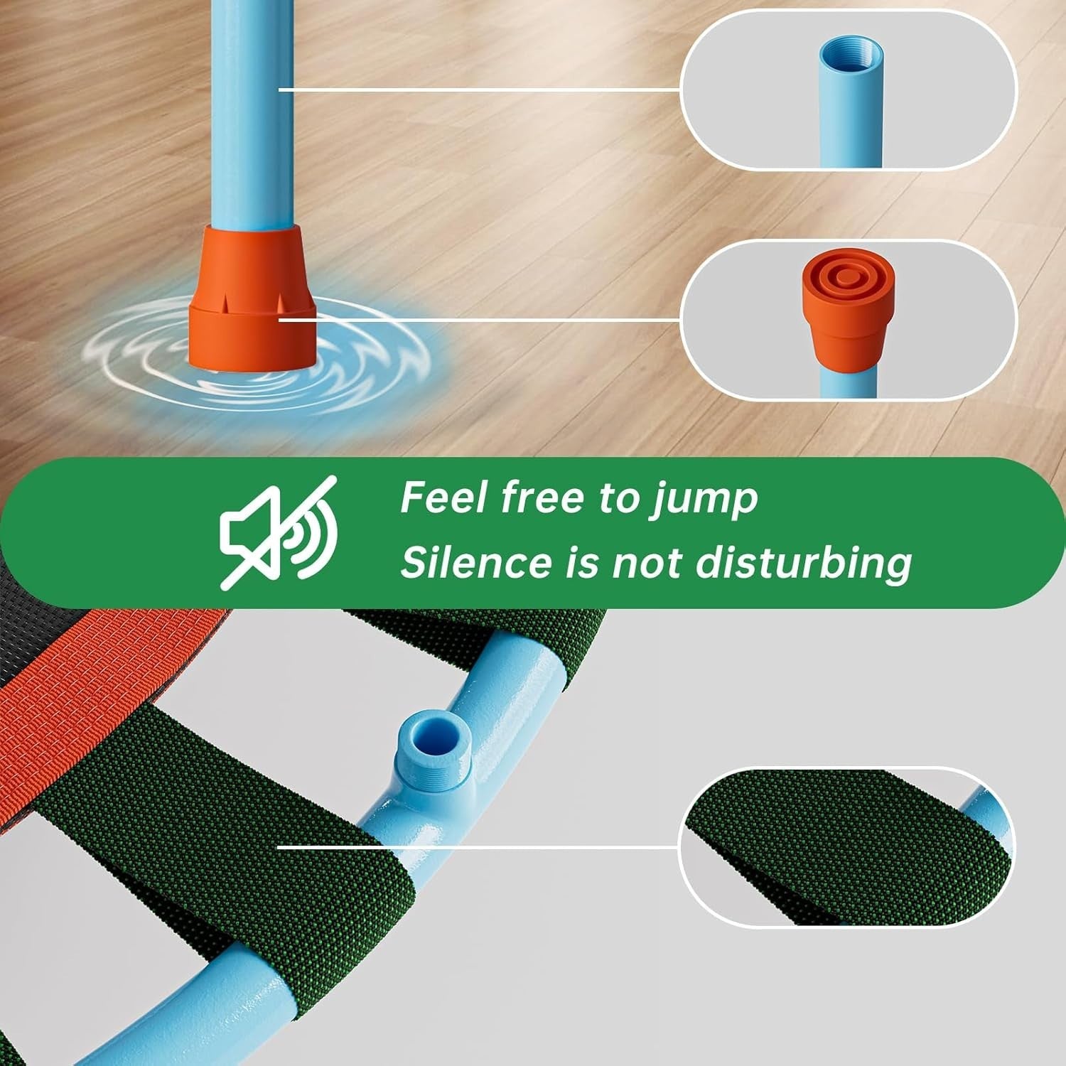 38in Foldable Fitness Trampoline Adjustable Handle Quiet Rebounder 220lb