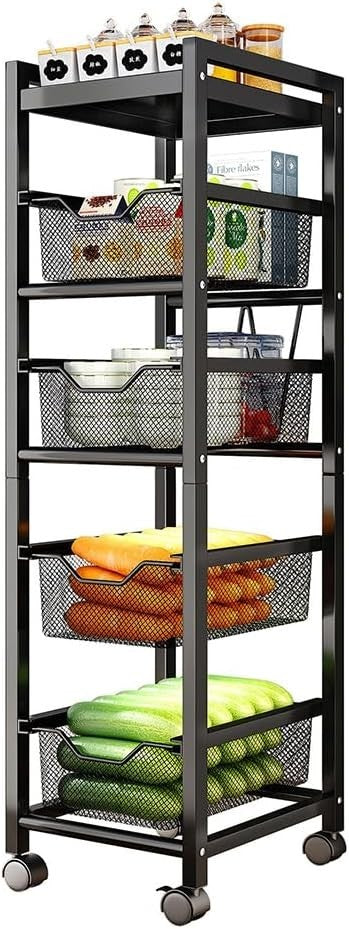 5 Tier Rotating Storage Trolley Cart Lockable Wheels Black