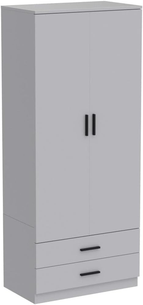 Tall Grey 2 Door Wardrobe with Grey Drawers & Hanging Rail | Bedroom Storage