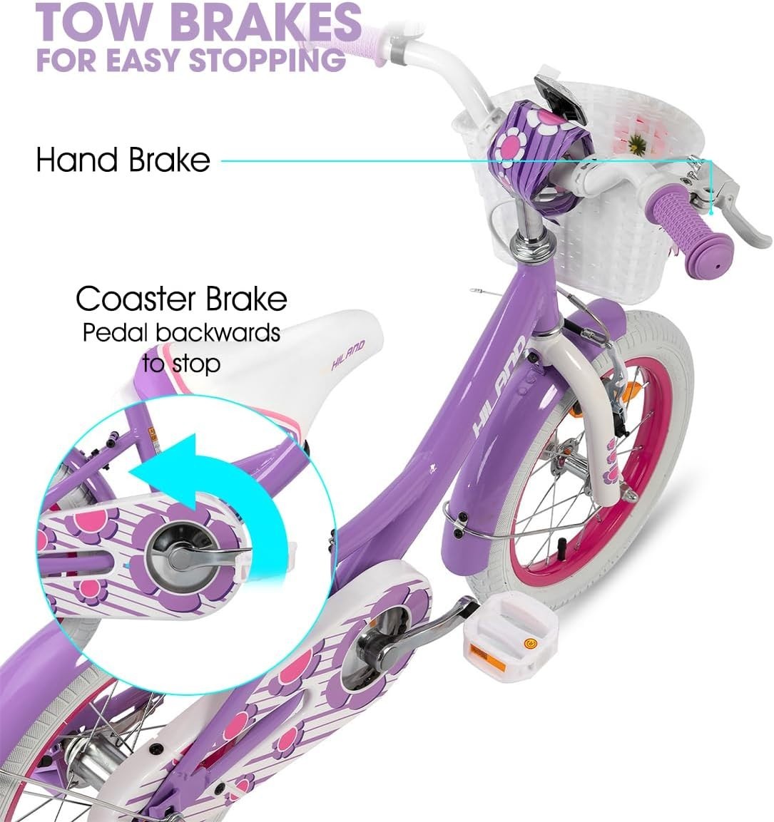 14 Inch Girls Bike with Stabilisers Basket Dual Brakes Bicycle Age 3-5