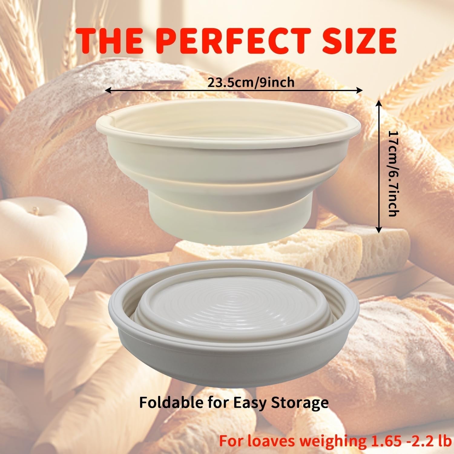 Silicone Round Foldable Bread Proofing Basket, 9 Inch, Loaves & Yogurt