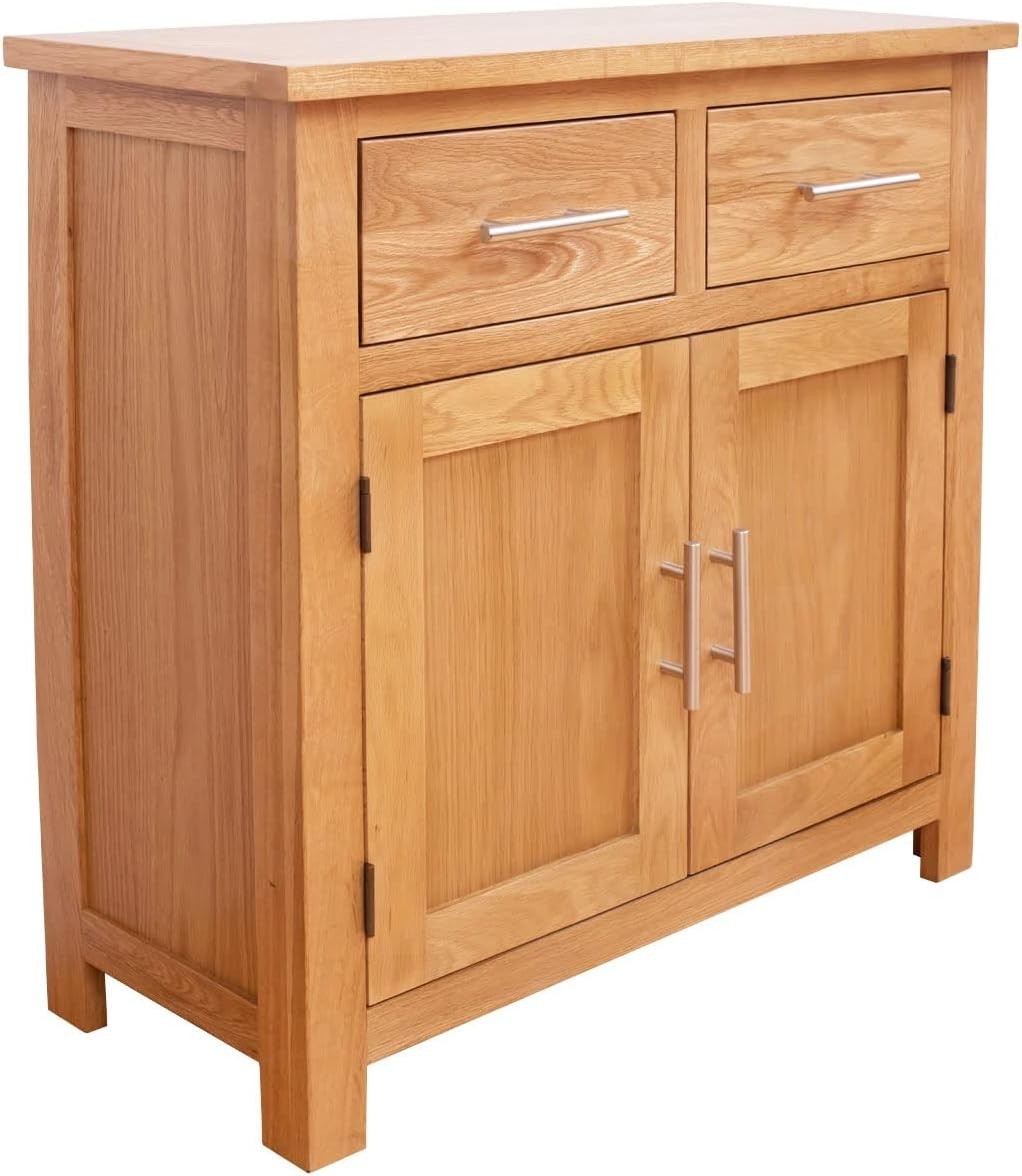 Compact Rustic Oak Sideboard Cabinet – 2 Drawers, 2 Doors, Solid Wood – 75cm