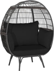 Black Two Seater Rattan Egg Chair Oversized Cushioned Freestanding Lounger