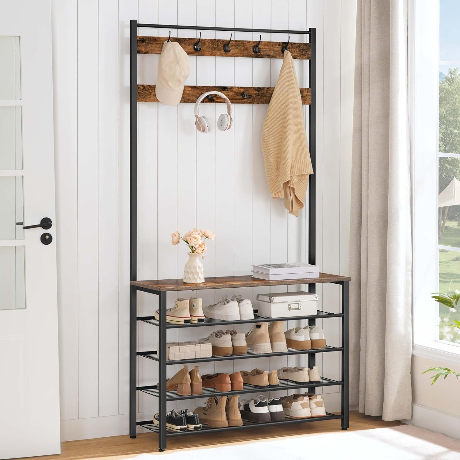 Large Coat Rack with Shoe Storage – 9 Hooks Hall Tree Unit 190cm