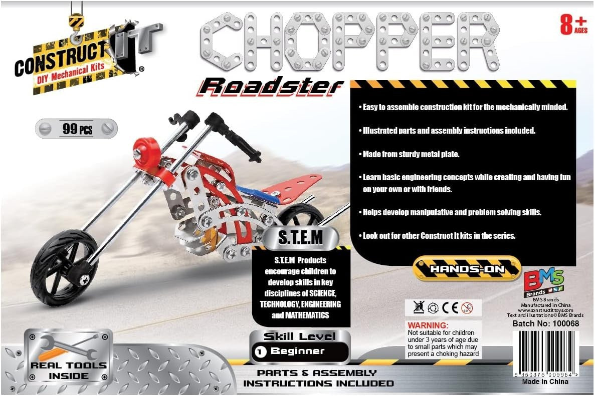 99-Piece STEM Motorbike & Sidecar Metal Building Kit for Kids & Adults