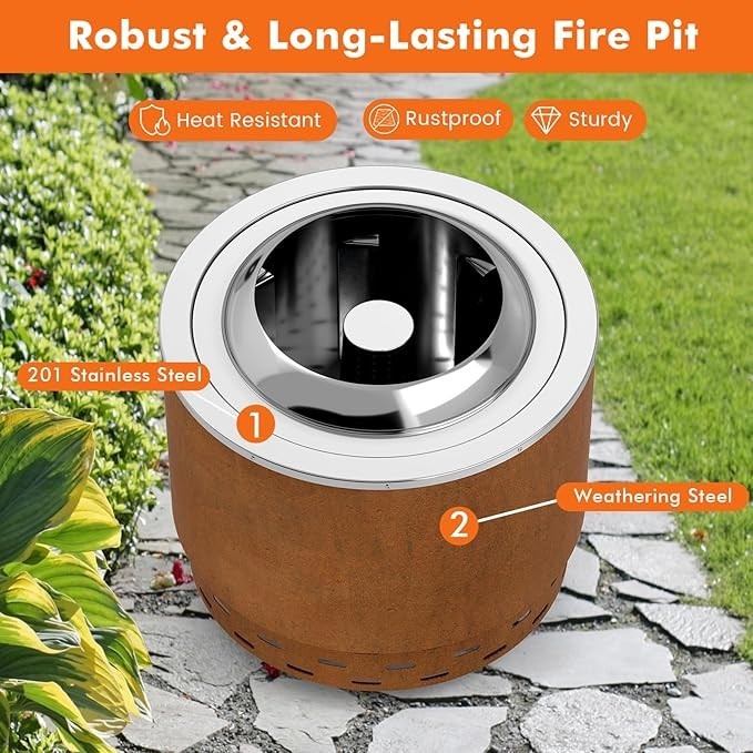 Smokeless Fire Pit Outdoor Stove Portable Stainless Steel Bonfire Bowl 49cm