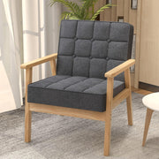 Grey Fabric Accent Chair Wooden Arm Tufted Lounge Armchair Sofa Seat