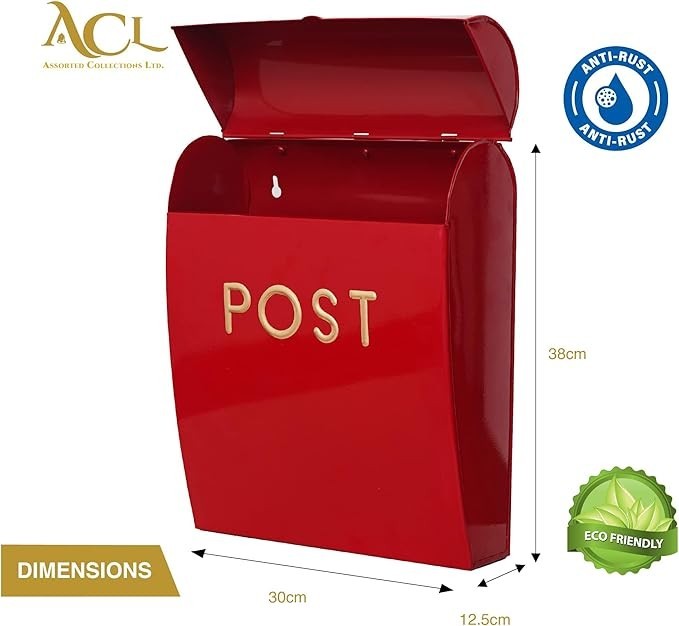 Wall Mounted Red Post Box Large | Weatherproof Mailbox Drop Chute | Easy Install