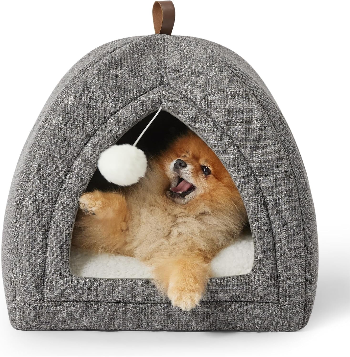 44cm Cat Igloo Tent Bed Foldable Washable Cushion Grey