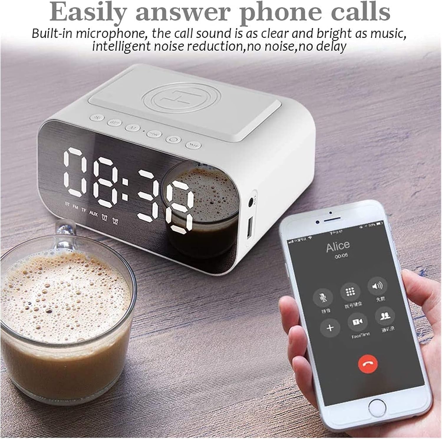 Black Digital Clock Radio AM FM Bluetooth USB Charging Battery Backup