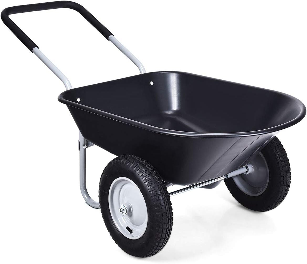 150kg 2-Wheel Wheelbarrow Black – Pneumatic Tyres Heavy Duty w/ Steel Frame