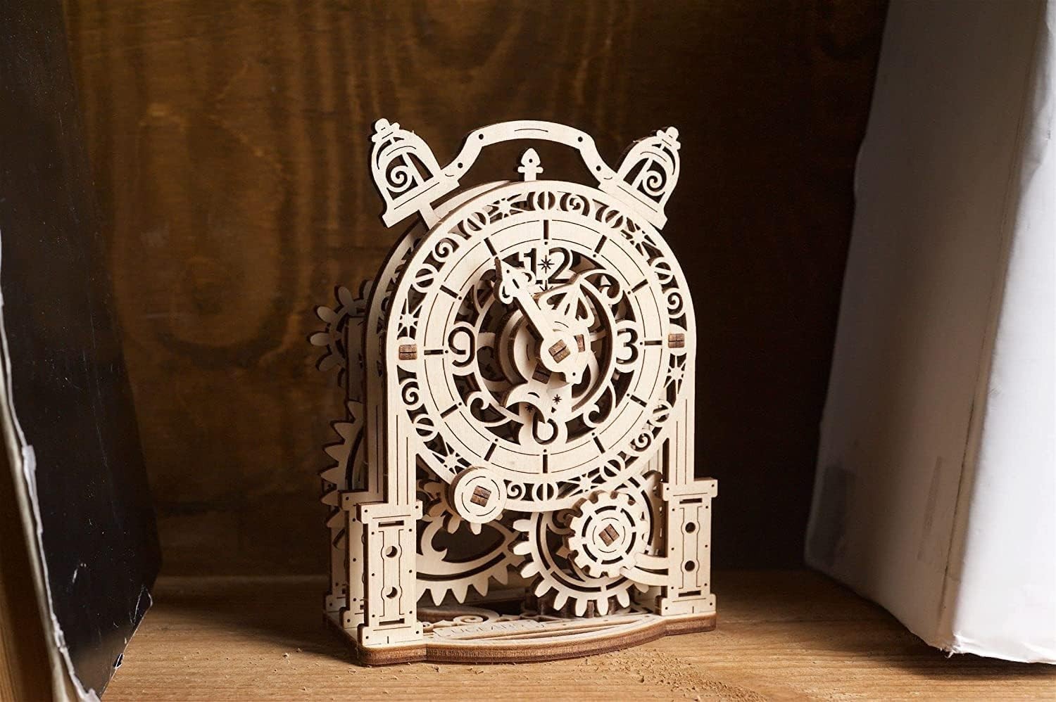 Vintage Wooden 3D Alarm Clock Puzzle - Mechanical DIY Model Kit, 43 Pieces