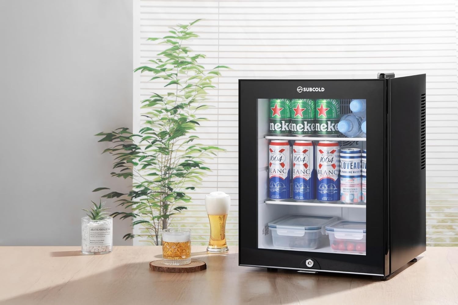 40L Mini Fridge Lockable Quiet Glass Door Bedroom Hotel Black