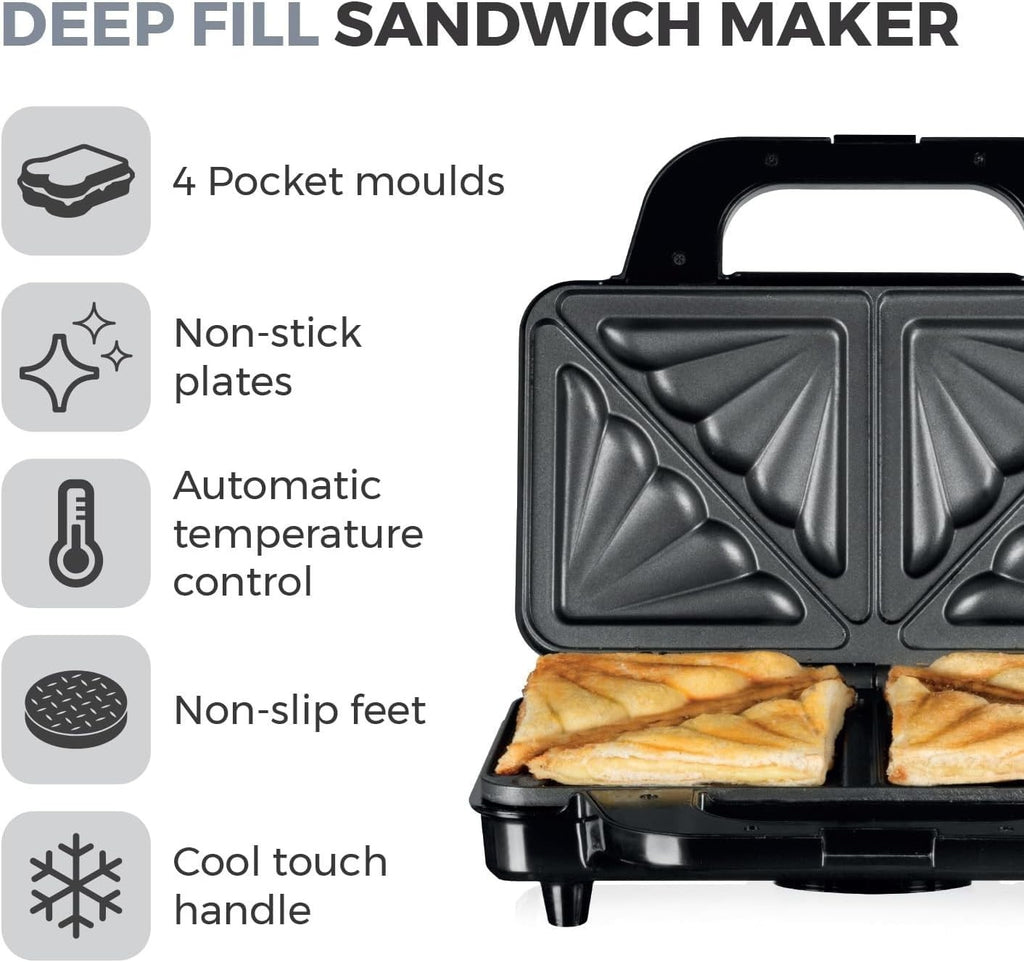 Deep Fill Sandwich Maker 900W Non-Stick Plates Auto Temp Control