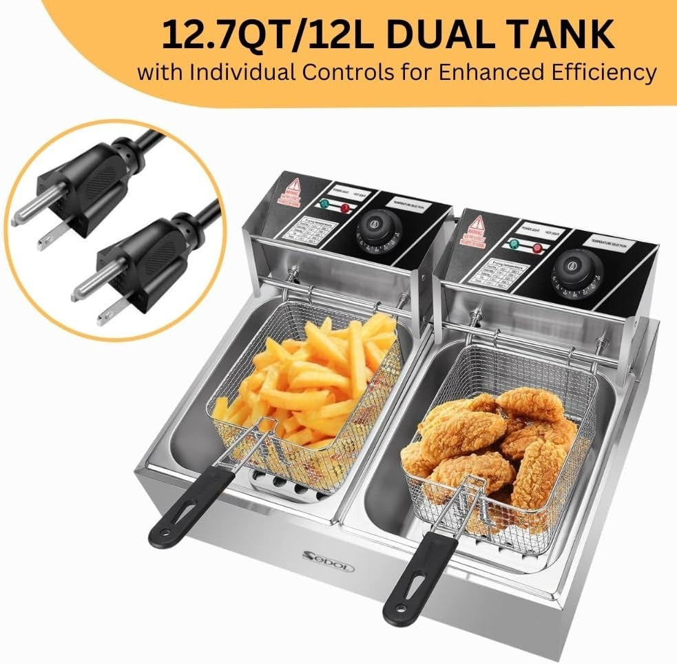 Commercial Electric Deep Fryer 12L Double Tank 2500W Stainless Steel