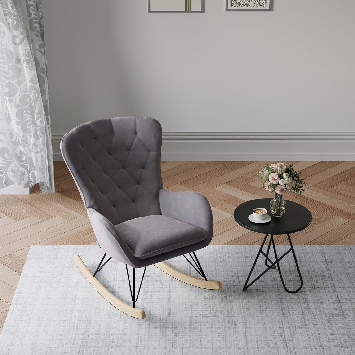 High Back Rocking Chair with Soft Cushion, Stylish Design & Relaxing Comfort
