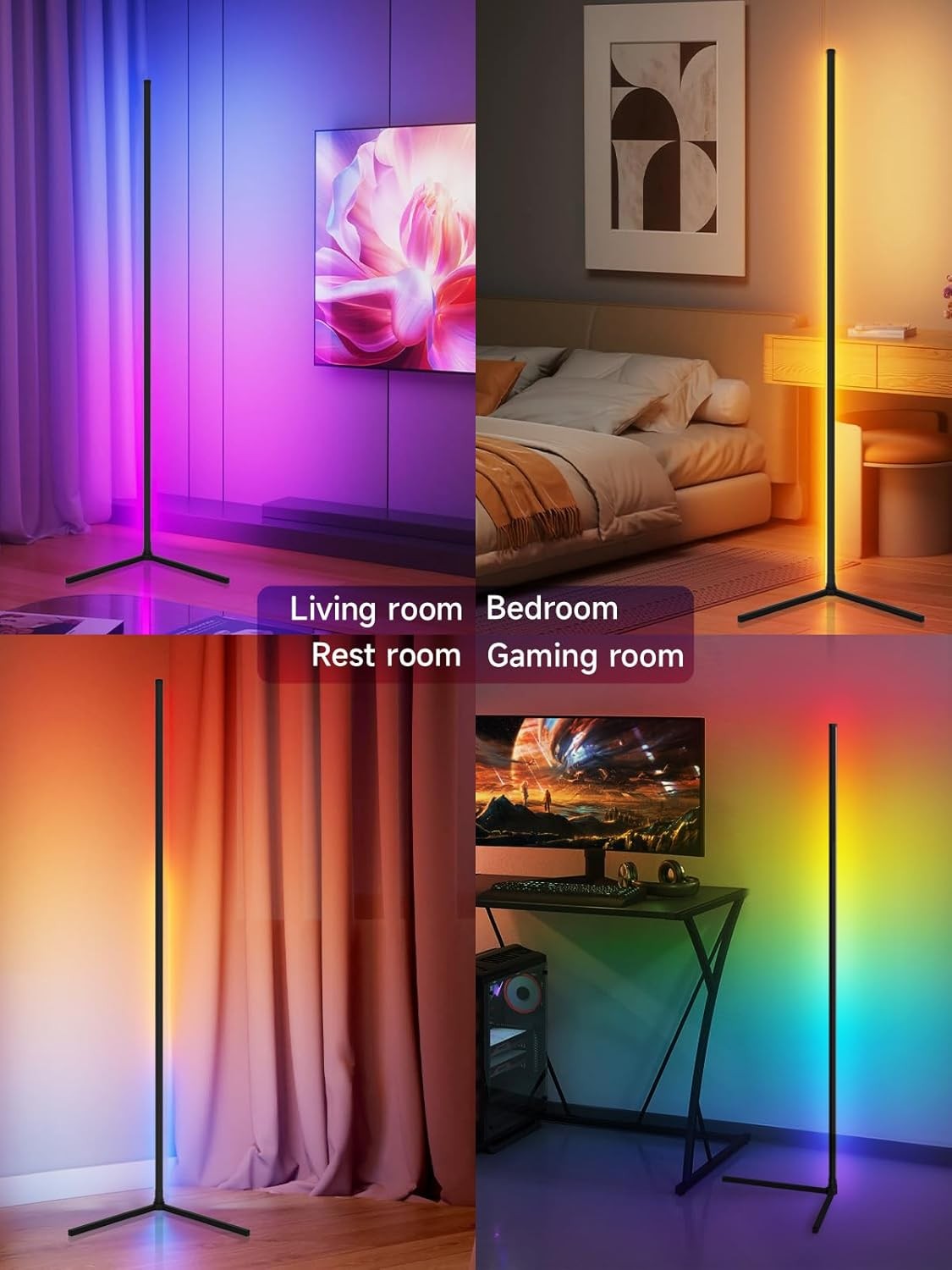 RGB LED Corner Floor Lamp Music Sync App Remote 16M Colours Mood Light