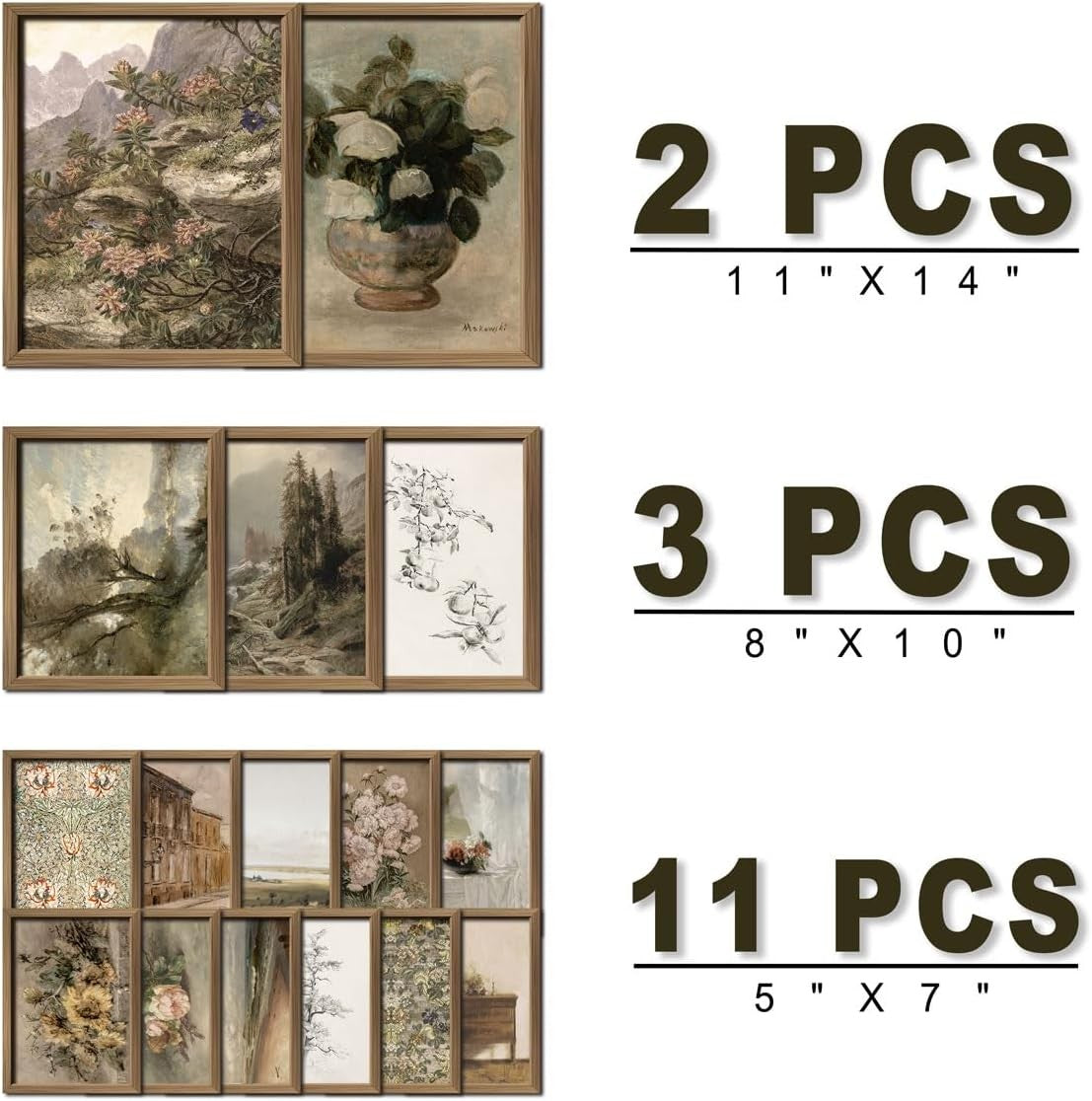 16pc Framed Vintage Farmhouse Wall Art Set Rustic Gallery 12x15"
