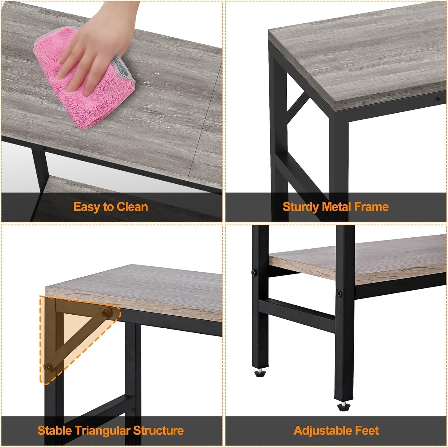 Slim Narrow Console Table with Storage Shelf & Support Bars for Hallway