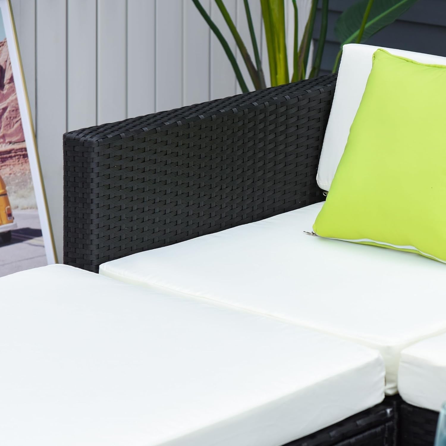 5PC Black PE Rattan Outdoor Sofa Set Cushions Glass Table Patio Furniture