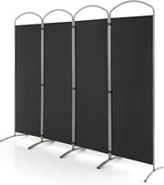 4 Panel Black Folding Room Divider Privacy Screen for Bedroom Office Decor 188cm