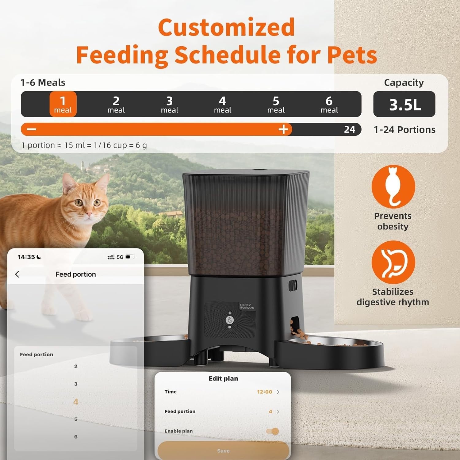 Smart Automatic Cat Feeder 2 Pet WiFi App Control Dual Bowls 3.5L