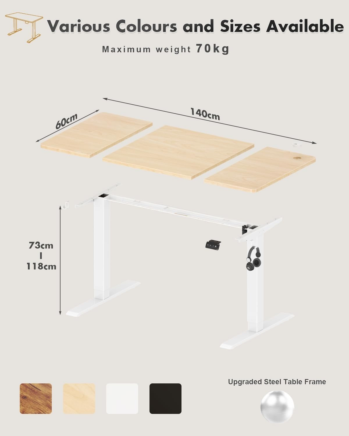 Electric Standing Desk 140x60cm Adjustable Sit Stand Table W/Memory Panel, Beige