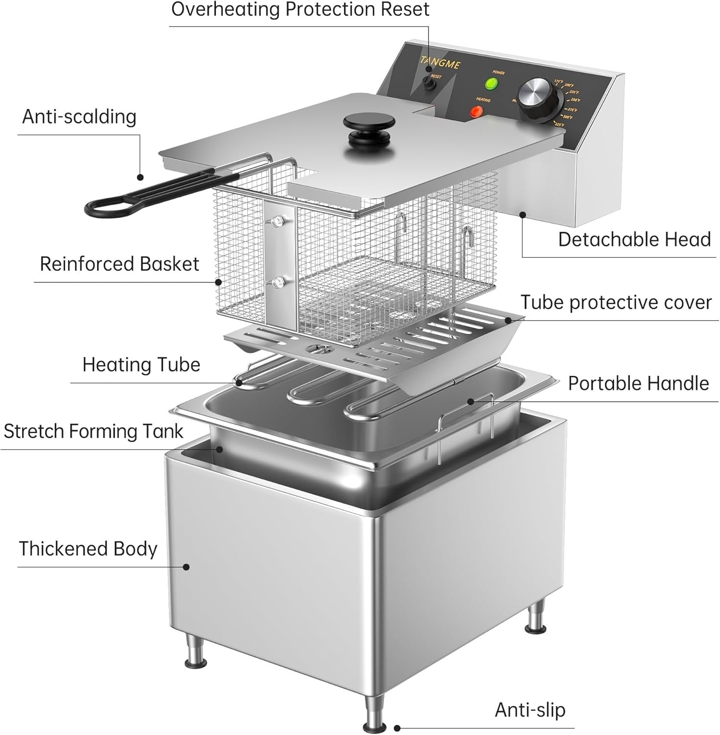 12L Commercial Electric Deep Fryer 3100W Stainless Steel Countertop