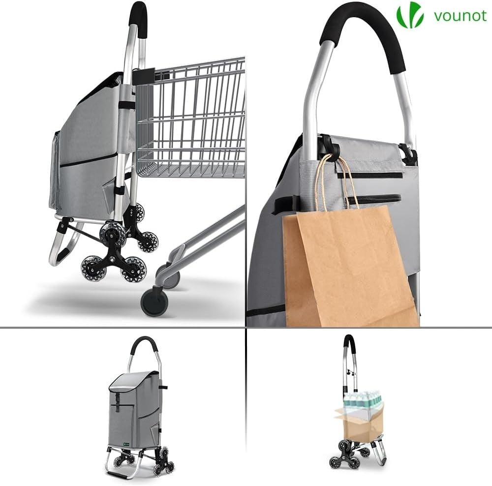 58L Folding 6-Wheel Shopping Trolley Grey Stair Climbing Cart