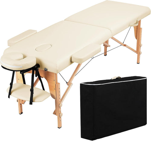 60cm Portable Massage Table | Foldable Wooden Cream Lash Beauty Bed 2-Section