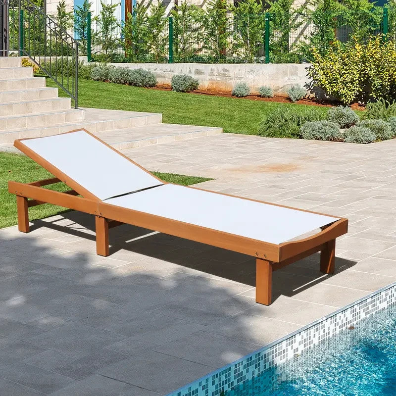 5-Position Reclining Outdoor Chaise Lounge, Adjustable Eucalyptus Sunbed