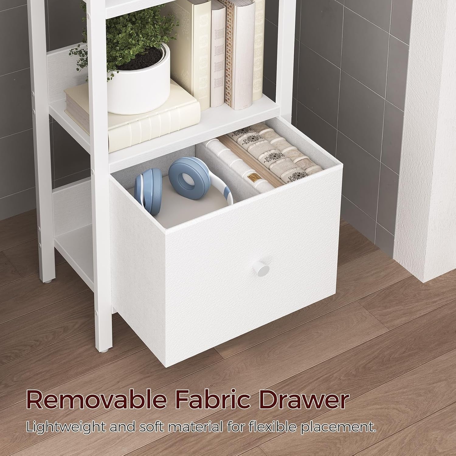 6 Tier Slim Bookshelf with Drawer Metal Frame Storage Rack for Small Spaces