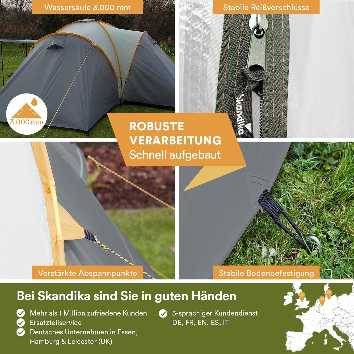 6 Man Family Dome Tent 3000mm Waterproof 3 Cabins Sun Canopy