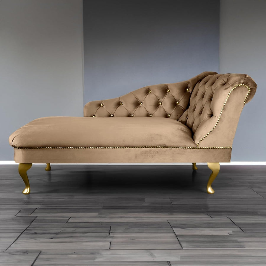 Velvet Chaise Lounge Tufted Accent Sofa Right Hand Biscuit Cream Chair 133cm