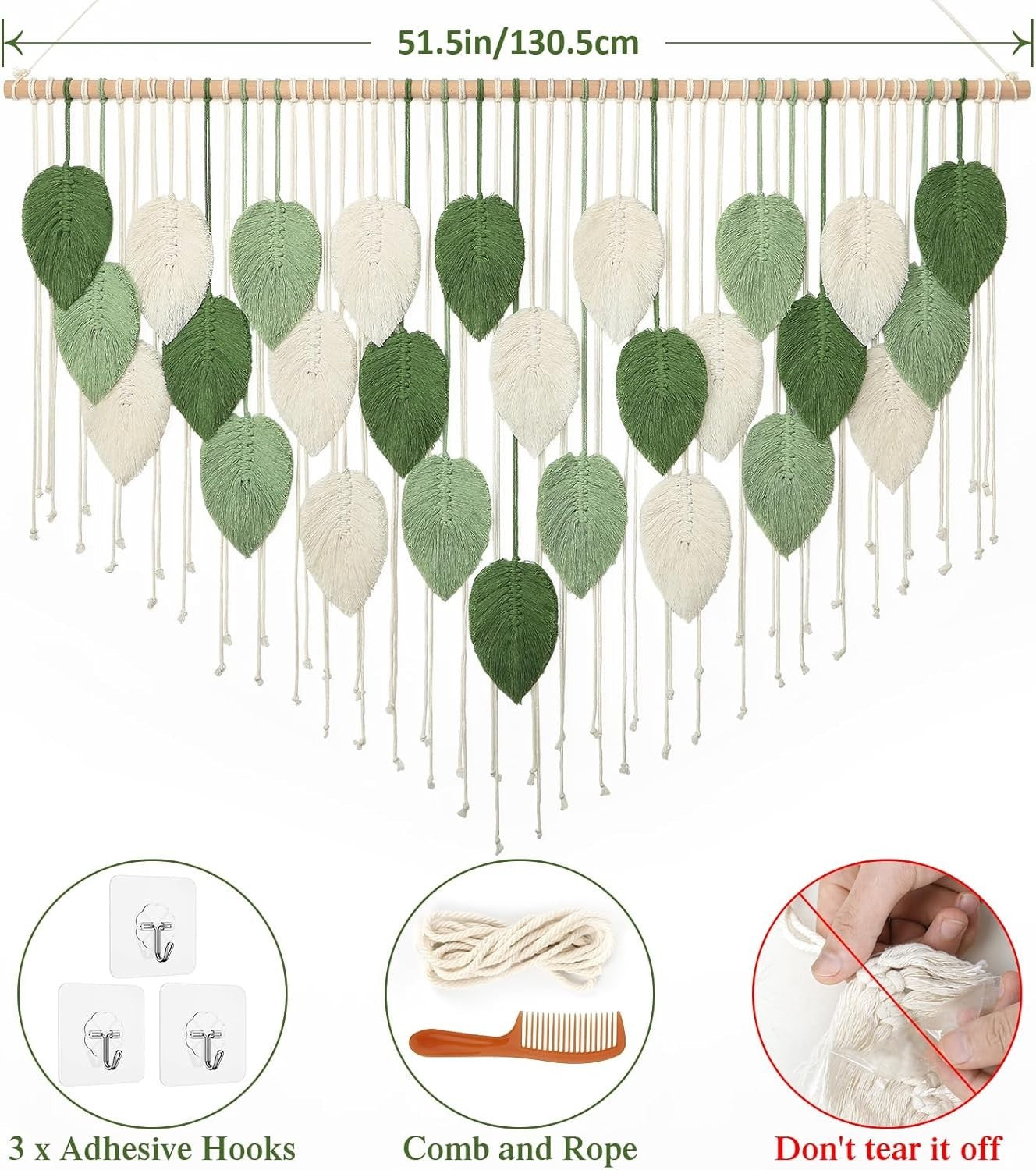 Large Macrame Wall Hanging Boho Leaf Woven Tapestry 130x85cm